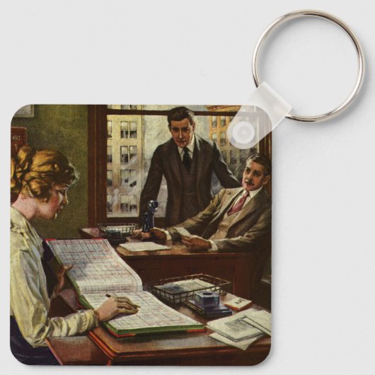 ヴィンテージのビジネスミーティング、エグゼクティブがいるオフィス キーホルダー (裏面)