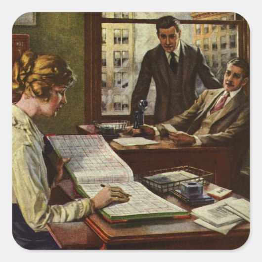 ヴィンテージのビジネスミーティング、執務室でのエグゼクティブたち スクエアシール (正面)