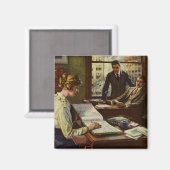 ヴィンテージのビジネスミーティング、執務室でのエグゼクティブたち マグネット (正面/裏面)