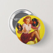 ヴィンテージのビニールの女の子 缶バッジ (正面&裏面)