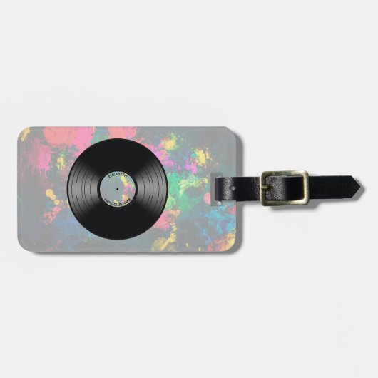 ヴィンテージのビニール音楽記録ナイトクラブかダンスファン ラゲッジタグ (正面横)