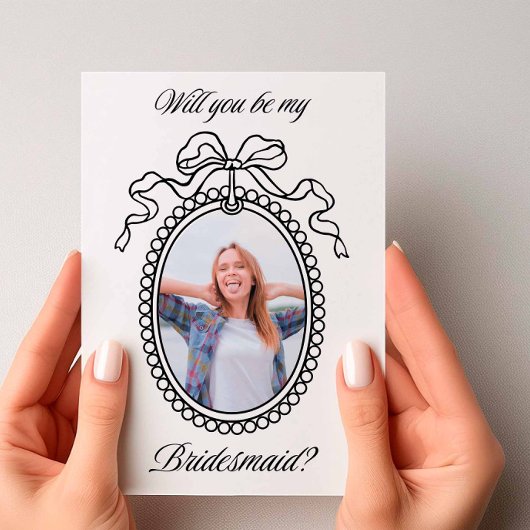 ヴィンテージのビーズ付きフレームと弓の花嫁の提案 招待状