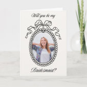 ヴィンテージのビーズ付きフレームと弓の花嫁の提案 招待状 (正面)