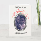 ヴィンテージのビーズ付きフレームと弓の花嫁の提案 招待状 (正面)