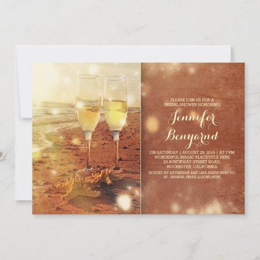 ヴィンテージのビーチのブライダルシャワーの招待 招待状 (正面)