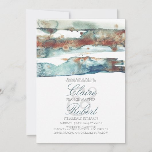 ヴィンテージのビーチの水中水彩画のしぶきの結婚式 招待状 (正面)