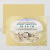 ヴィンテージのビーチの貝殻の結婚式招待状 招待状 (正面/裏面)