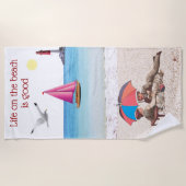 ヴィンテージのビーチ場面 ビーチタオル (正面)