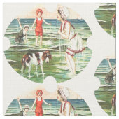 ヴィンテージのビーチ場面 ファブリック (クローズアップ)