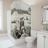 ヴィンテージのビーチ場面- 20年代 シャワーカーテン (インサイチュ)