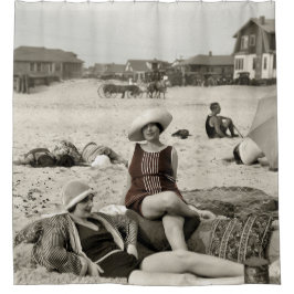 ヴィンテージのビーチ場面- 20年代 シャワーカーテン