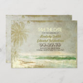 ヴィンテージのビーチ結婚式の保存日付カード セーブザデート (正面/裏面)