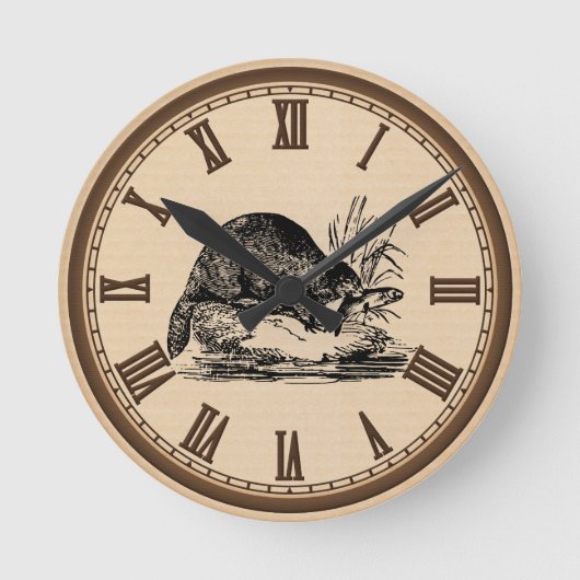 ヴィンテージのビーバーおよび魚ローマ数柱時計 ラウンド壁時計 (正面)