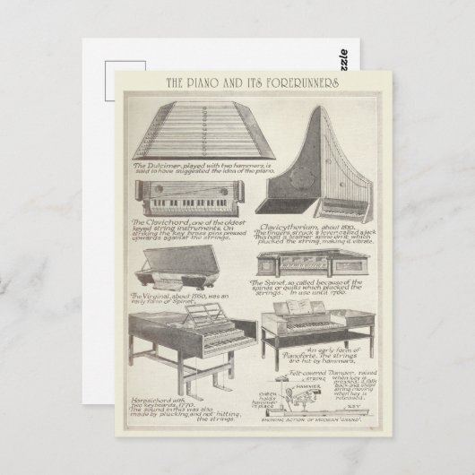 ヴィンテージのピアノのチャートとその先駆け ポストカード (正面/裏面)