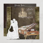 ヴィンテージのピアノ結婚式招待状のアンティーク 招待状 (正面/裏面)