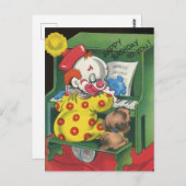 ヴィンテージのピエロと犬がハッピーバースデーを歌う ポストカード (正面/裏面)