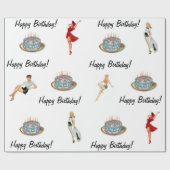 ヴィンテージのピンアップとお誕生日ケーキのラッピング紙 ラッピングペーパー (フラット)