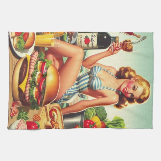 ヴィンテージのピンアップイラストレーション キッチンタオル (横)