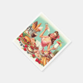 ヴィンテージのピンアップイラストレーション スタンダードカクテルナプキン (角)