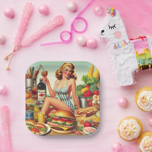 ヴィンテージのピンアップイラストレーション ペーパープレート (パーティー)