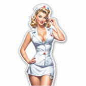 ヴィンテージのピンアップナースDigital Art シール (正面)