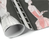 ヴィンテージのピンクおよび白いファッション ラッピングペーパー (ロールコーナー)