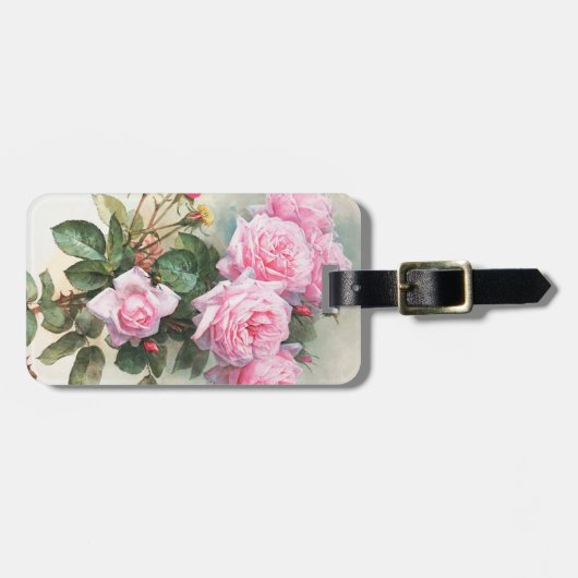 ヴィンテージのピンクにバラの絵を描くこと ラゲッジタグ (正面横)