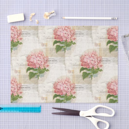 ヴィンテージのピンクのアジサイのフランス人のティッシュペーパー 薄葉紙 (クラフト)