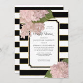 ヴィンテージのピンクのアジサイの上品でモダンなブライダルシャワー 招待状 (正面/裏面)