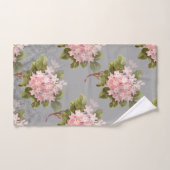 ヴィンテージのピンクのアジサイ灰色手タオル ハンドタオル (ハンドタオル)