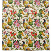 ヴィンテージのピンクのオレンジ黄色の鳥のバラの花 シャワーカーテン (正面)