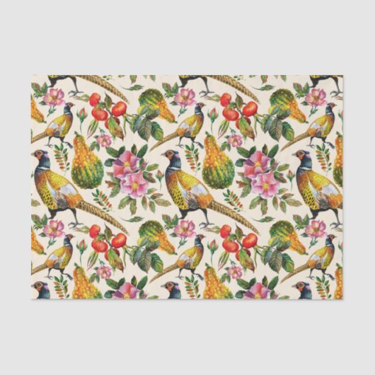 ヴィンテージのピンクのオレンジ黄色の鳥のバラの花 薄葉紙 (正面)