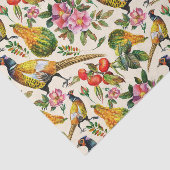 ヴィンテージのピンクのオレンジ黄色の鳥のバラの花 薄葉紙 (詳細)