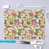 ヴィンテージのピンクのオレンジ黄色の鳥のバラの花 薄葉紙 (クラフト)