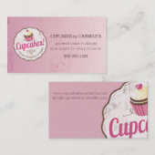 ヴィンテージのピンクのカップケーキのラベルのパン屋のベーキング 名刺 (正面/裏面)
