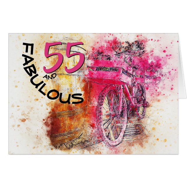 ヴィンテージのピンクのガーリーな水彩画の55歳の誕生日 (正面横)