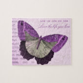 ヴィンテージのピンクのガーリーな蝶感動的な引用文 ジグソーパズル (横)