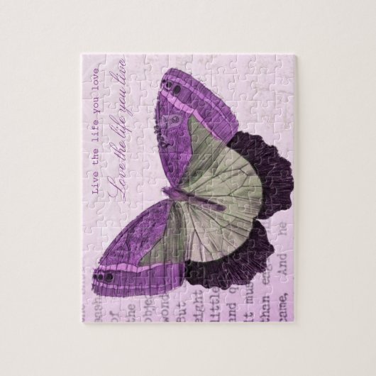 ヴィンテージのピンクのガーリーな蝶感動的な引用文 ジグソーパズル (縦)