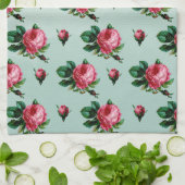 ヴィンテージのピンクのキャベツバラ キッチンタオル (折り畳み)