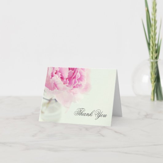 ヴィンテージのピンクのシャクヤクのメーソンジャーは感謝していしています サンキューカード (正面)