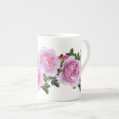 ヴィンテージのピンクのシャクヤクパターン ボーンチャイナマグカップ (正面右)