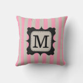 ヴィンテージのピンクのストライプパターン黒のカスタムのモノグラム クッション (裏面)