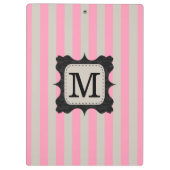 ヴィンテージのピンクのストライプパターン黒のカスタムのモノグラム クリップボード (裏面)