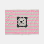 ヴィンテージのピンクのストライプパターン黒のカスタムのモノグラム フリースブランケット (正面(横))