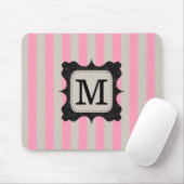 ヴィンテージのピンクのストライプパターン黒のカスタムのモノグラム マウスパッド (マウス)