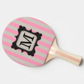 ヴィンテージのピンクのストライプパターン黒のカスタムのモノグラム 卓球ラケット (横)