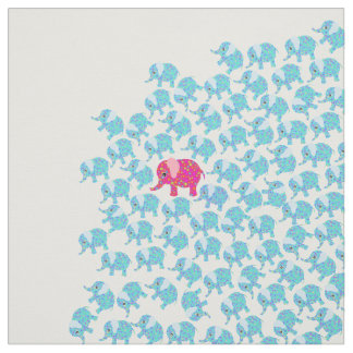 ヴィンテージのピンクのティール(緑がかった色)花のかわいい象パターン ファブリック
