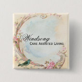 ヴィンテージのピンクのバラおよびロビンの結婚式ビジネス 缶バッジ (正面)