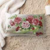 ヴィンテージのピンクのバラおよび靴 ランバークッション (ブランケット)