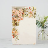 ヴィンテージのピンクのバラのつる植物の絵画の文房具の紙 便箋 (スタンド正面)